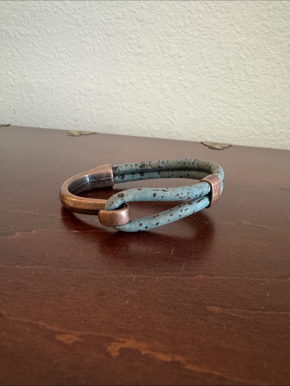 Blue Cork and Copper Side Hook Cuff Bracelet